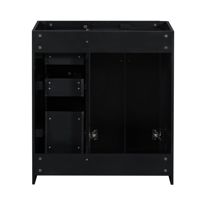  30'' Bathroom Vanity, Solid Wood Frame Freestanding Storage Cabinet with 3 Drawers and Soft Closing Doors, Modern Vanity Set, Black, Sink Not Included