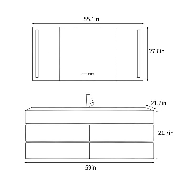 Japanese style simple bathroom cabinet, Brown, 21.7" H x 59" W x 21.7" D