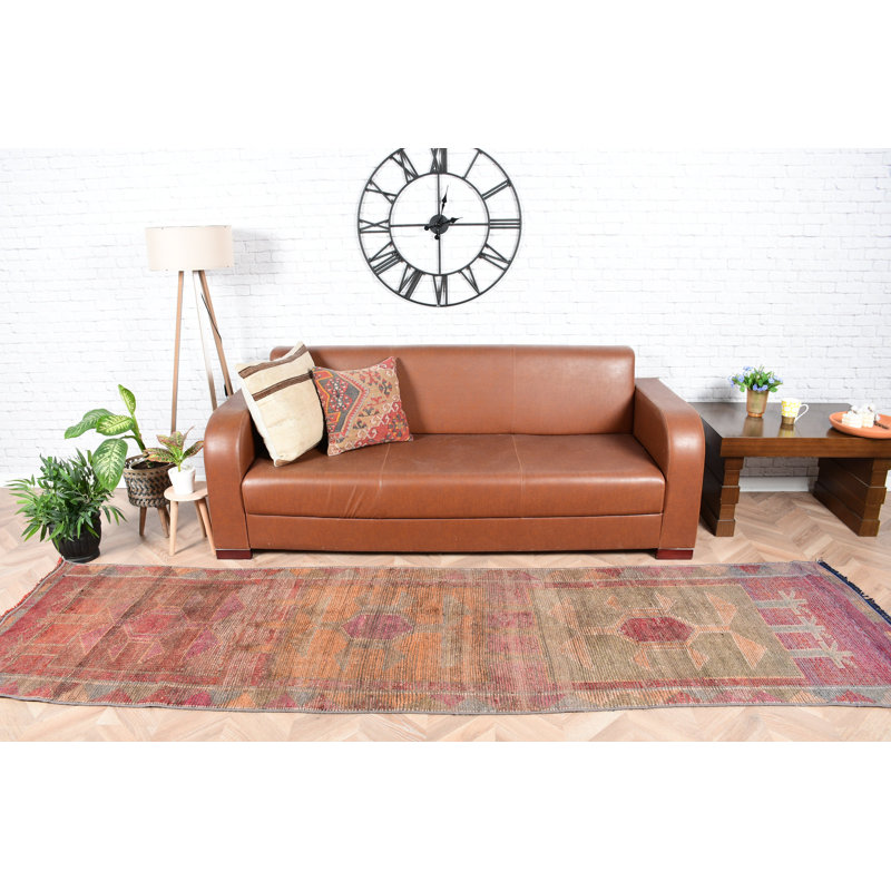 Tapis de couloir turc authentique tissé à la main avec motif géométrique dans des couleurs terreuses pour une décoration rustique
