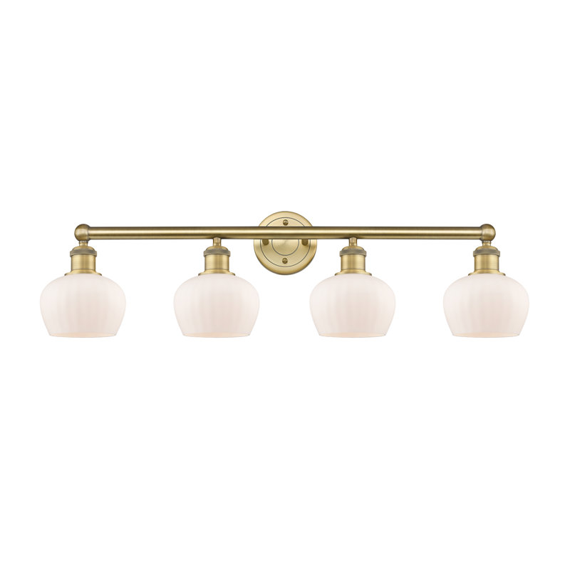 Éclairage pour meuble-lavabo de salle de bain 4 lumières 33,5 pouces Noille, Blanc mat, Laiton brossé