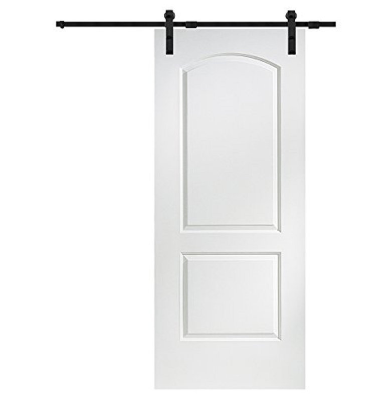 Porte de grange à panneaux en bois avec ensemble de quincaillerie d’installation Caiman, Noir mat, 36 po x 80 po