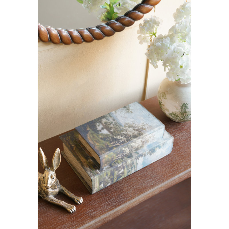 Ensemble de 2 boîtes à livres de paysage rétro, décor de rangement en toile rustique