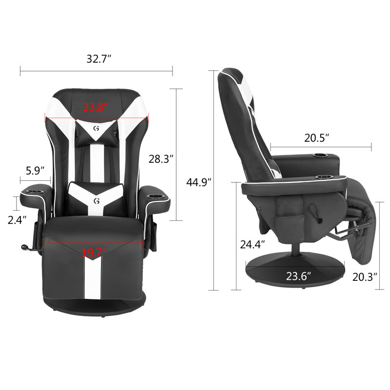 Inbox Zero Reclining Ergonomic Swiveling PC & Racing Game Chair with Footrest, Black/White