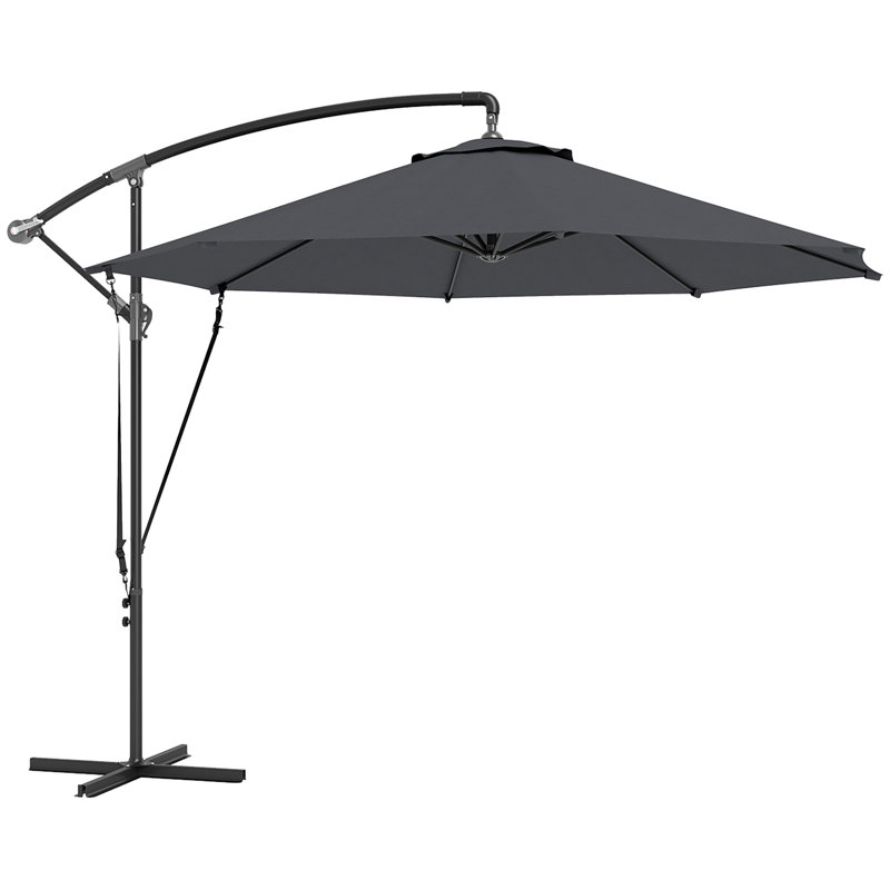 Parasol en porte-à-faux 9,5 pi avec sangle de vent, housse, UPF50 +, gris