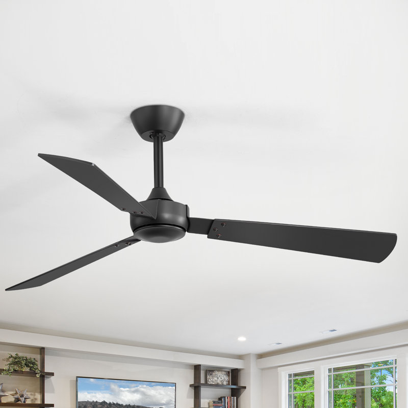Ventilateur de plafond noir 52 po avec télécommande sans lumières, ventilateurs de plafond à 3 pales modernes pour l'intérieur et l'extérieur
