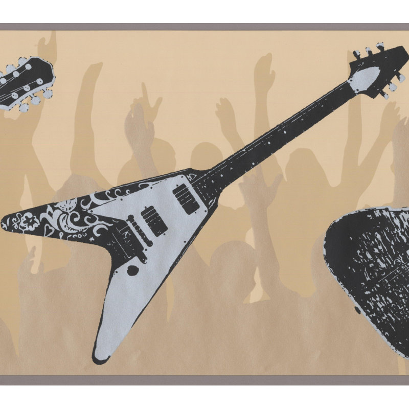 Guitare, gens, danse, bordure murale, Brun/beige