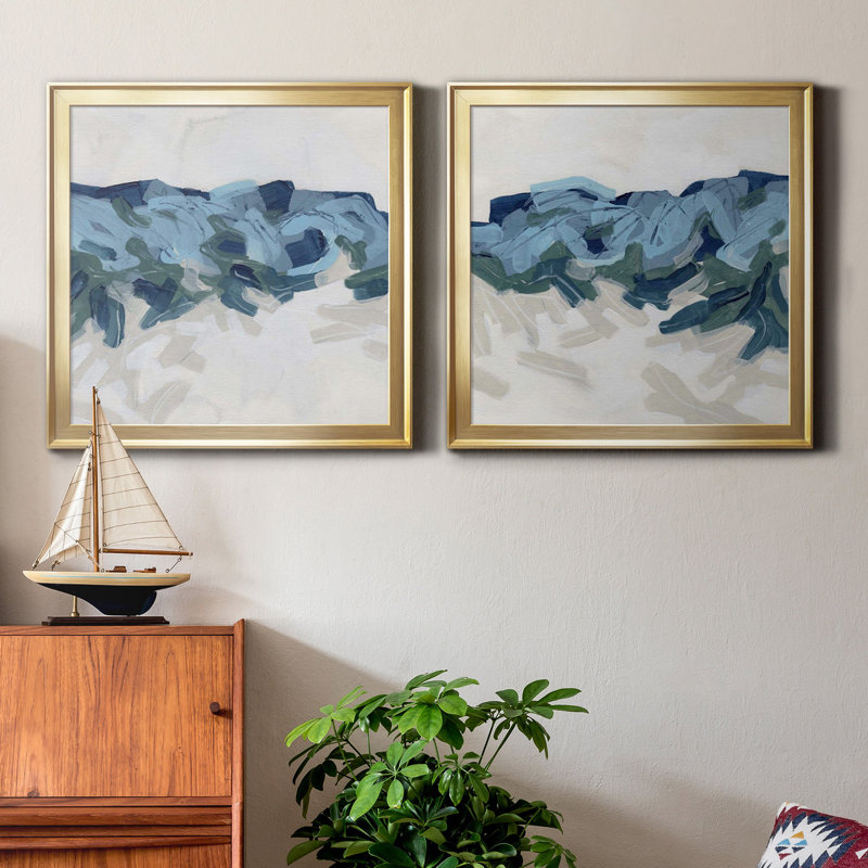 Mountain Strata I Mountain Strata I - ensemble de 2 peintures encadrées, Toile encadrée dorée, H 34,5 po x l 69 po x P 1,5 po
