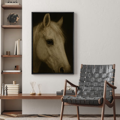 Classic White Horse Portrait Canvas Wall Art, Equestrian-Inspired Framed Print for Farmhouse or Traditional Home Decor