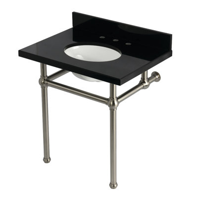 Kingston Brass Templeton 30-Inch Black Granite Console Sink with Brass Legs (8-Inch, 3-Hole)