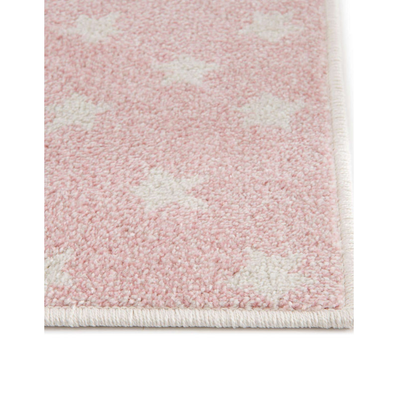 Pink and Ivory Rectangular Kids' Star Pattern Rug