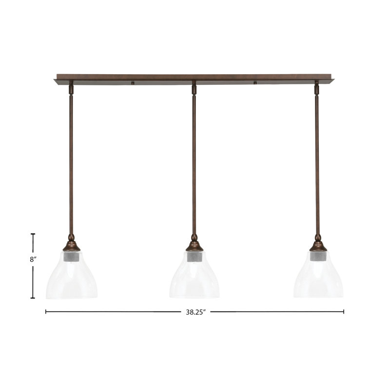 3 Light Stem Hung Linear Pendalier With 6.25" Clear Bubble Glass, 8" H x 38.25" W x 6.25" D, Bronze