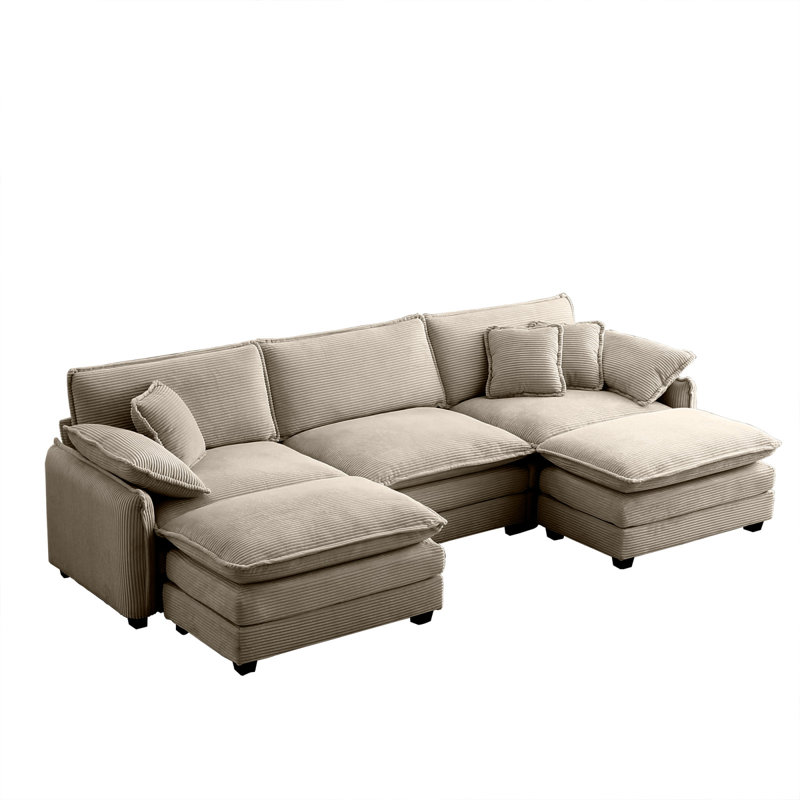 Oversized Modular Cushioned Sofa With Conversible Ottoman, Camel, 33.85" H x 115.34" W x 34.25" D