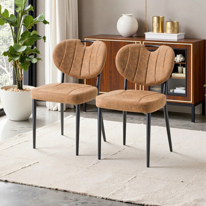 Ensemble de 2 chaises rembourrées de qualité supérieure avec rembourrage en éponge haute résilience, Marron clair
