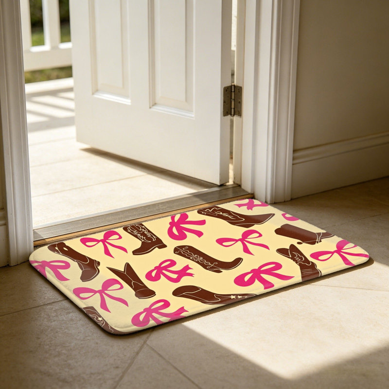 Paillasson Cowboy, 24 po x 36 po, pour porte d'entrée, jaune et rose