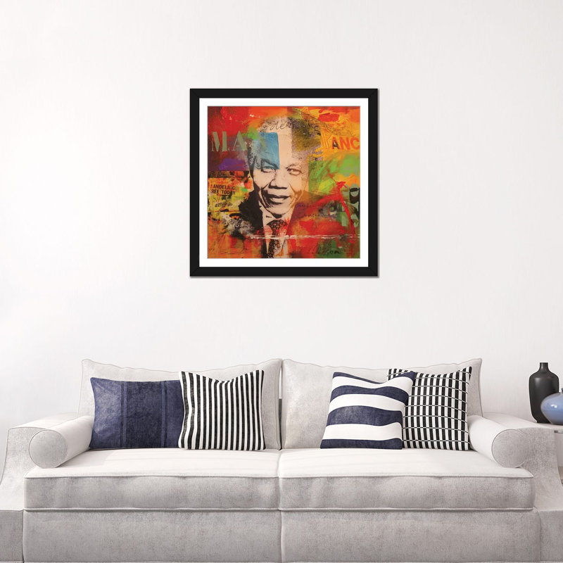 « mandela », impression sur toile, H 16 po x l 16 po x P 1 po, Papier d'art encadré noir, Blanc