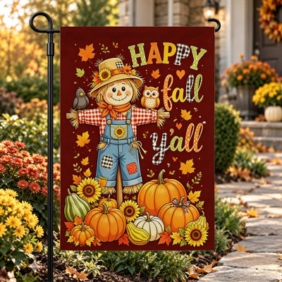 Autumn Welcome Garden Flag ,Double Sided 12x18 Inch Yard Flags,Orange black scarecrow owl fall
