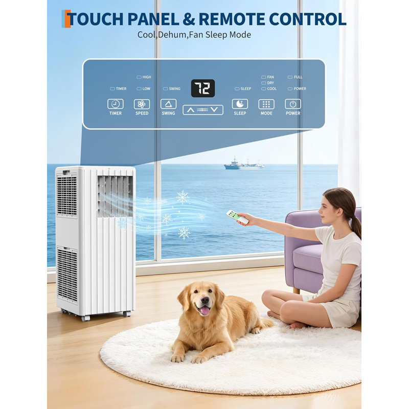 Climatiseur portatif 8 000 BTU pour jusqu'à 350 pieds carrés Pieds compacts, avec ensemble de fenêtre et télécommande, fonctionnement silencieux avec minuterie et mode veille, idéal pour la chambre à coucher ou un petit espace de vie