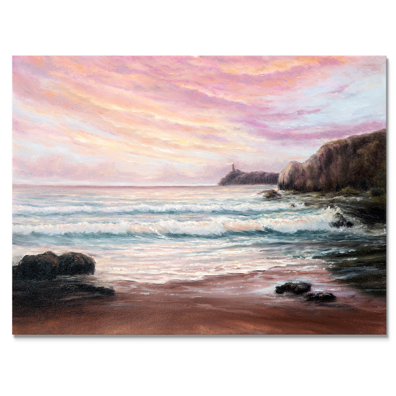 «Purple Waves At Ocean Sea Shore», reproduction d'art sur toile, H 16 po x l 32 po x P 1 po, Toile tendue