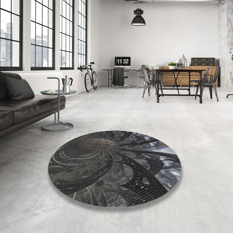 Tapis gris tissé à la machine, Rond 6 pi