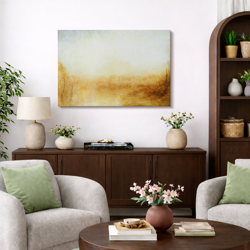 «Soft Earth Tone», art de l'horizon abstrait, images de chambre à coucher, impression sur toile encadrée sur toile.