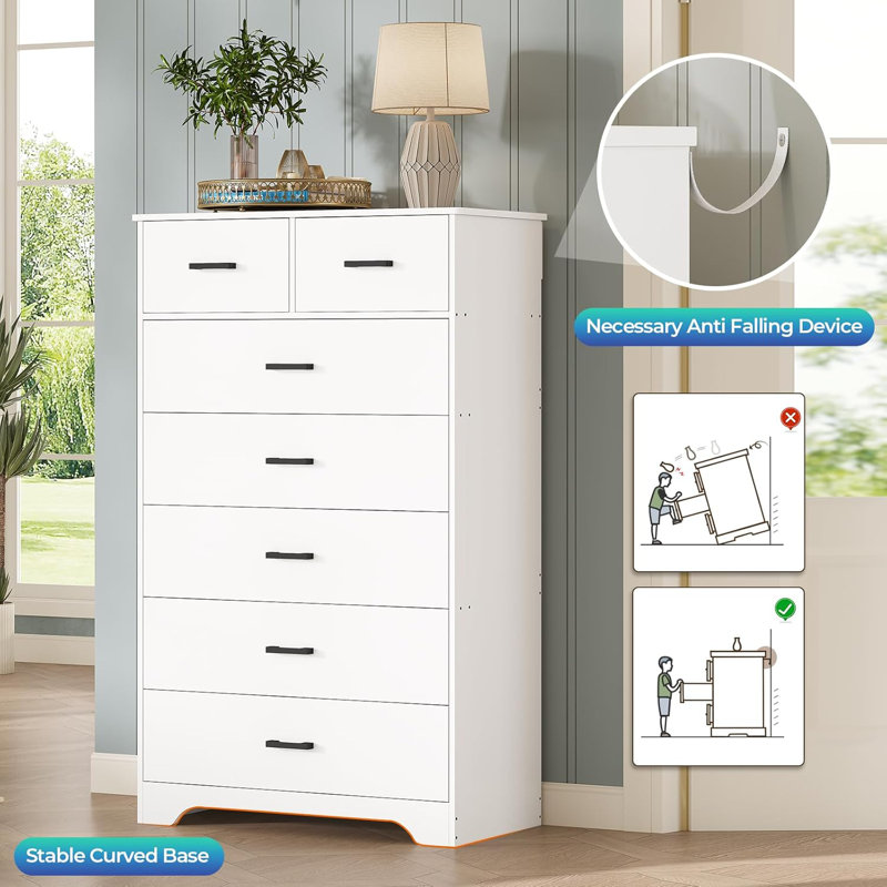 white dresser amazon Tradare for Bedroom with Gold Handle Modern 7 Drawer Dresser, Wood Chest of Drawer Closet Clothes Storage Organizer for Living Room, Hallway, TV Stand, 55 Inch : Home & Kitchen Elevate your homes decor and stay organized with our LED chest of drawers today! Amazon modern white dresser