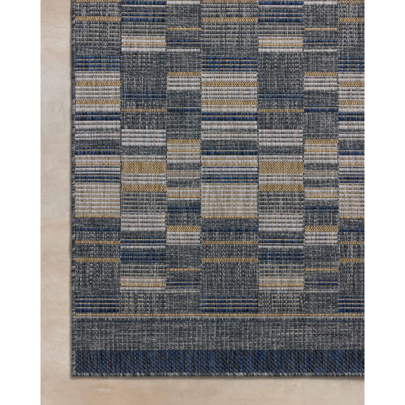 Gracie Oaks Altia Denim / Gold Indoor / Outdoor Area Rug, Rectangle 7'10" x 10'