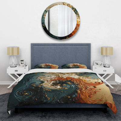 White Blue And Orange Ink Storm II - Abstract Painting Duvet Cover Set