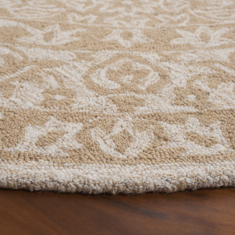 Dip Dye Hand Tufted Wool/Cotton Oriental Rug in Beige/Ivory, Round 7'