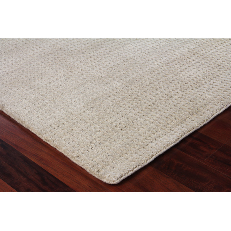 New Zealand Wool Wool Geometric Area Rug in Ivory, Rectangle 6' x 9'