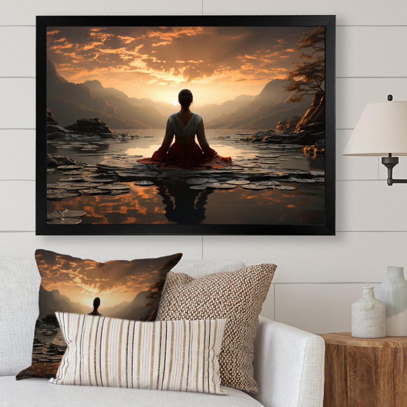 «Black Peach Meditation Eernal Now», reproduction d'art sur toile encadrée, H 12 po x l 20 po x P 1 po, Cadre simple noir