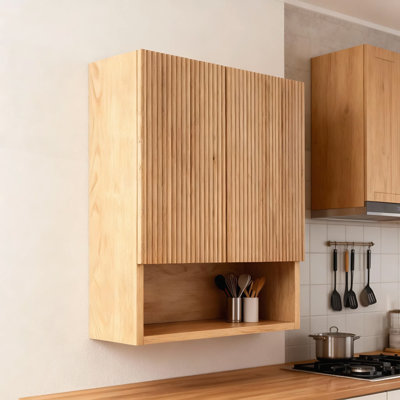 Armoire murale rayée avec portes, tablette et rangement ouvert