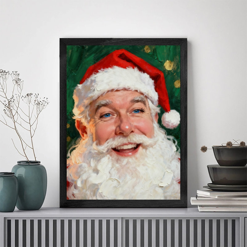 Art mural rétro noir avec père Noël, H 11 po x l 9 po