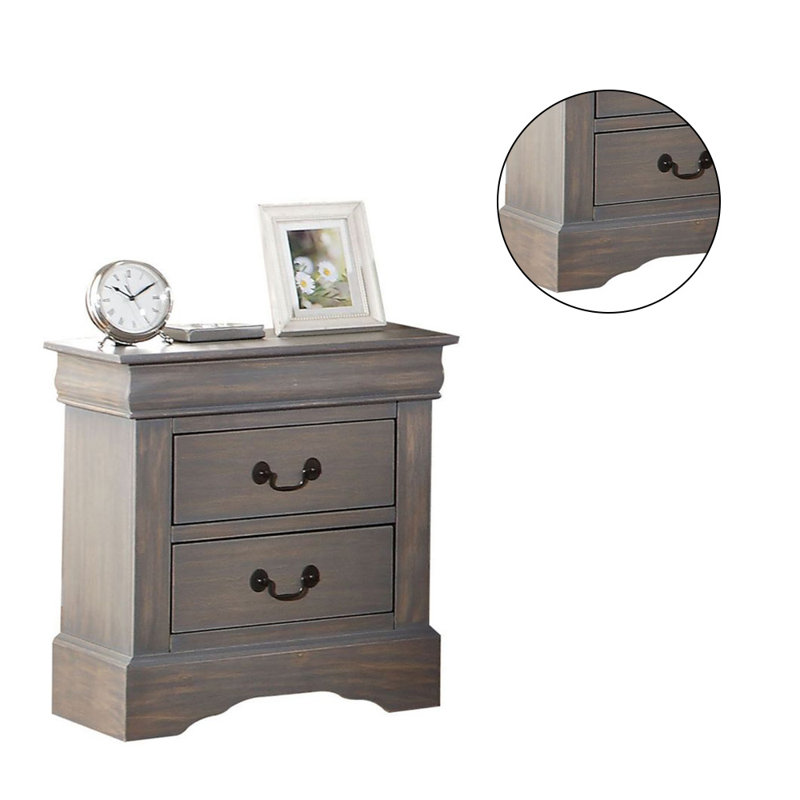 Table de chevet 2 tiroirs Garibald, Gris antique