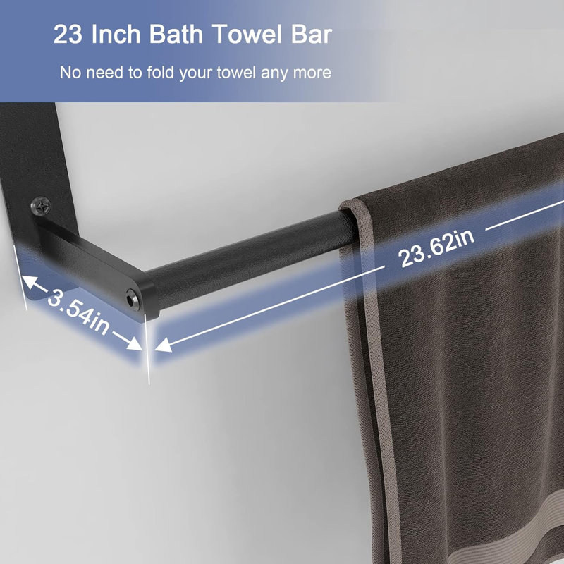 Molyneaux 2 Piece Stainless Steel Accent Shelf with Towel Bar, Matte Black