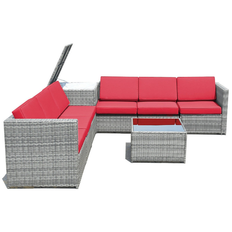 Burand 6 - Person Patio Conversation Set with Cushions, Red