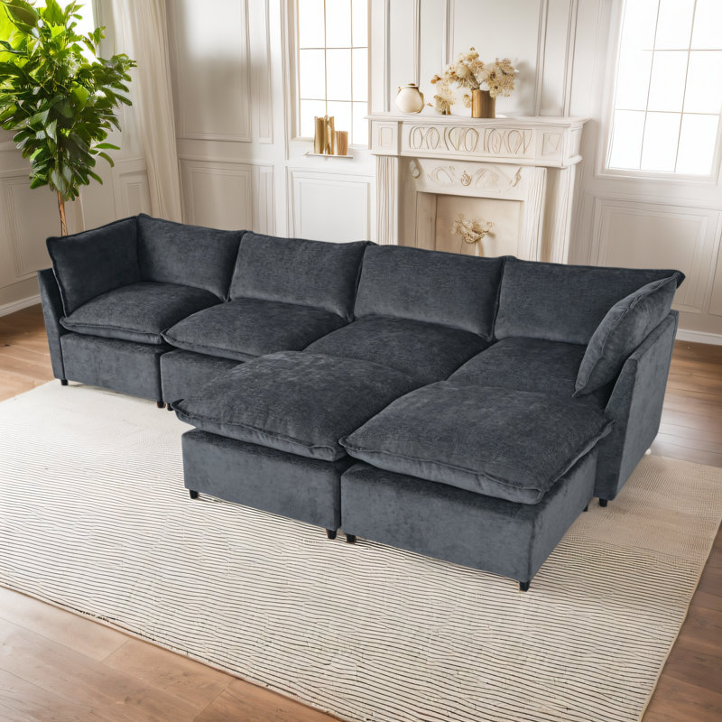 Canapé modulaire rembourré 6 pièces Elaris, Polyester gris