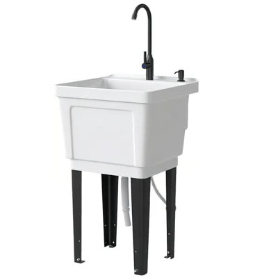 Évier de lavage portable 23 gallons pour salle de lavage, lavabo sur pied avec distributeur de savon, blanc