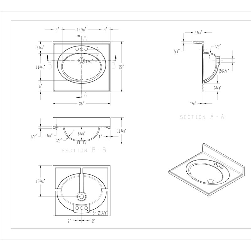 Plateau de meuble-lavabo simple blanc mat 25 po avec lavabo ovale intégré, dosseret, dosseret et trous de robinet central de 4 po