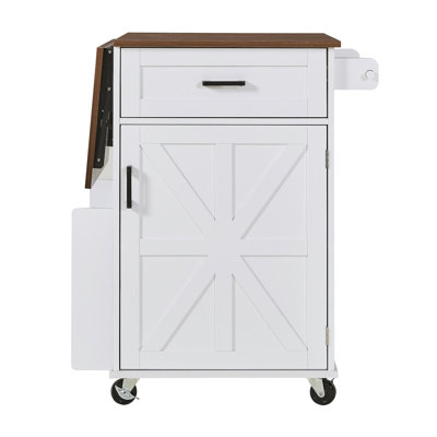 Îlot de cuisine de 39,3 po avec abattant, îlot de rangement de cuisine avec support latéral ouvert, un tiroir, porte-serviettes, chariot de cuisine roulant avec roues verrouillables pour jardin, blanc