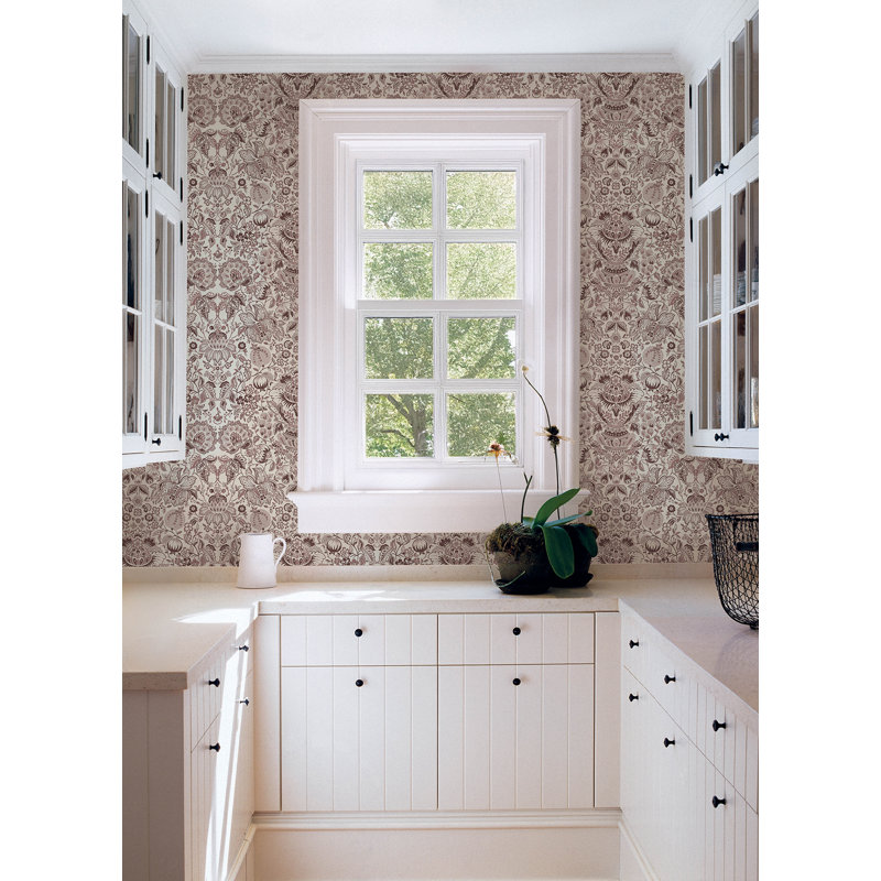 Blanche Dark Green Floral Damask Wallpaper, Purple