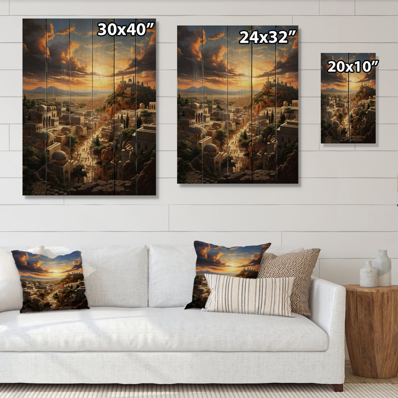 Judaïsme de Jérusalem, paysage urbain II sur bois, H 32 po x l 24 po x P 0,78 po