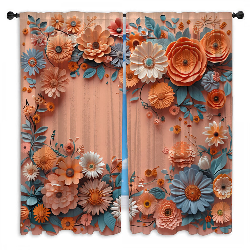 Ensemble de rideaux à motif floral avec voilage et obscurcissement floral - 2 panneaux, 40 po x 50 po - 2 panneaux