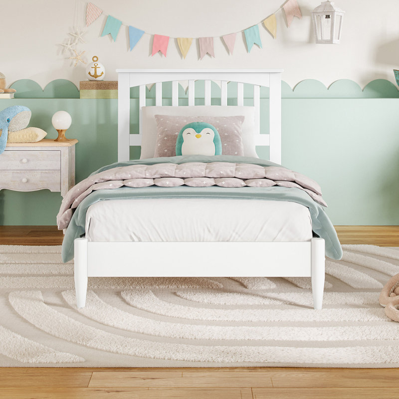 Lit plateforme en bois massif Aritra, Simple, Blanc