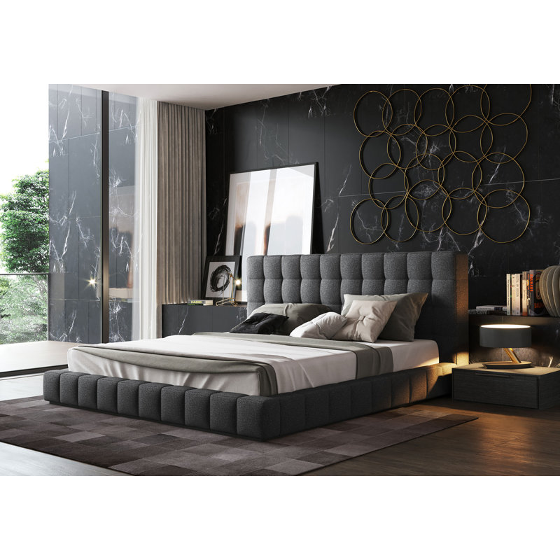 Thompson Upholstered Wingback Bed, Carbon Gray, King