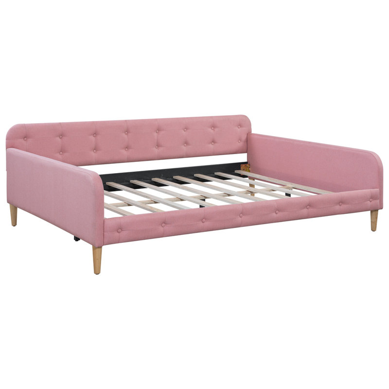 Upholstered Daybed with 4 Support Legs, Full / Double, Pink