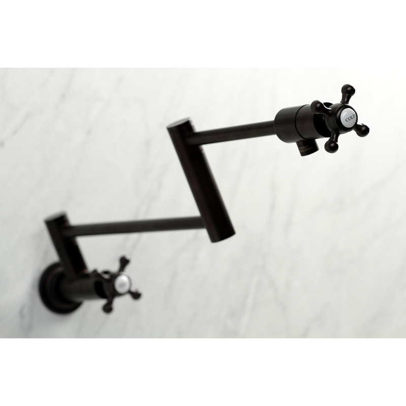 Kingston Brass Manhattan Two-Handle 1-Hole Wall Mount Pot Filler Faucet, Oil Rubbed Bronze, Knob/Round Cross Handle
