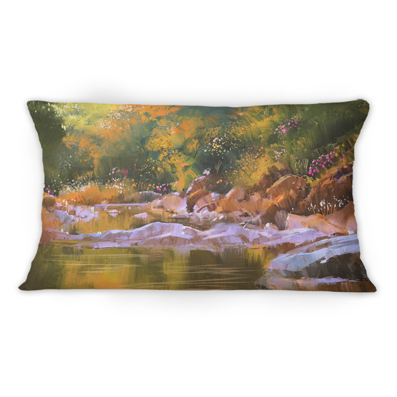 River Lines avec pierres dans une magnifique forêt - coussin décoratif traditionnel imprimé