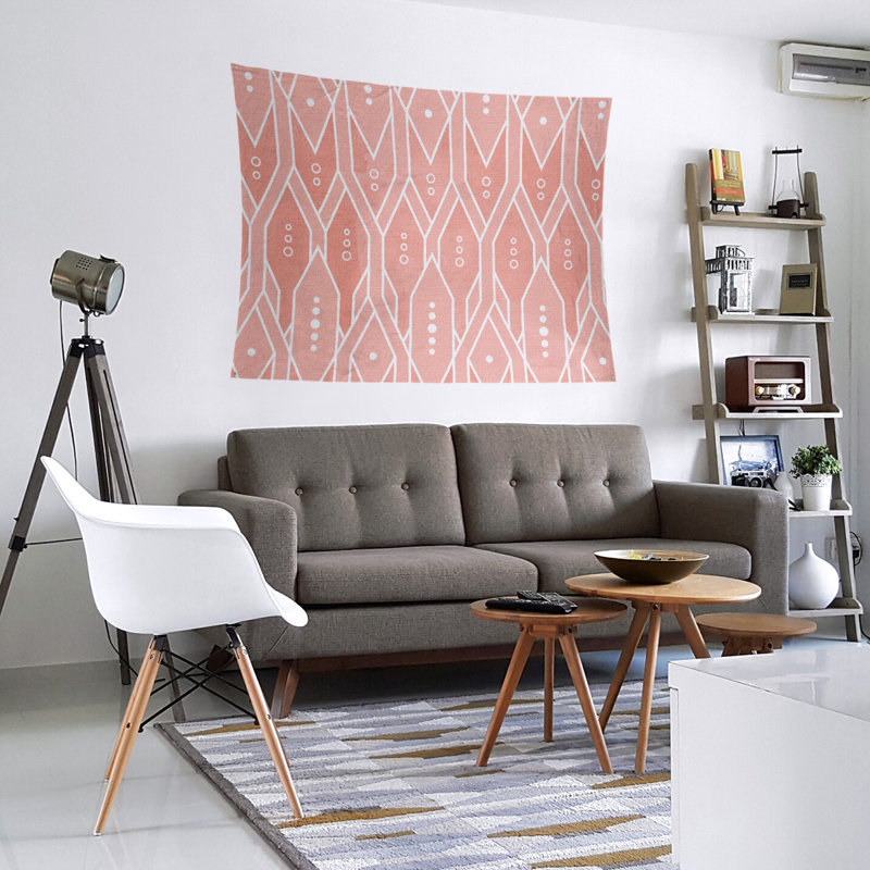 Tapisserie murale treillis, H 88 po x l 104 po, Orange