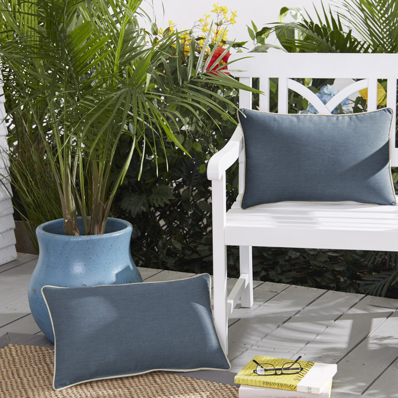 Sunbrella® Outdoor Reversible Throw Pillow, 14" x 24", Natural/Blue