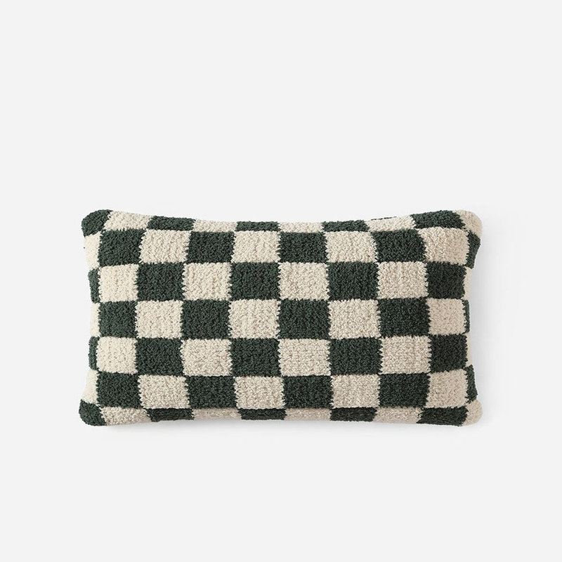Checkerboard Lumbar Pillow Cover & Insert, Moss/Sahara Tan Checkered, 20" H x 20" W' x 1.4" D